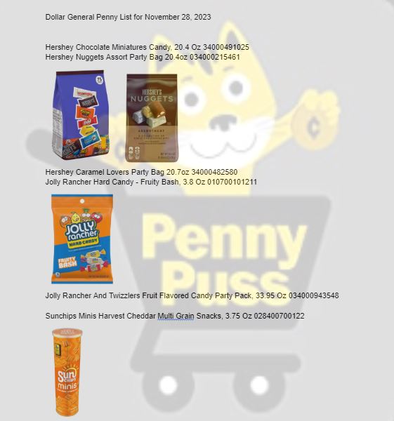 Dollar General Penny List for Nov 28, 2023