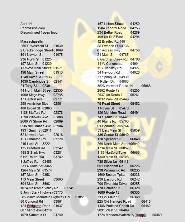 Dollar General Discontinued Frozen Penny Locations (Zip codes 01030 ...