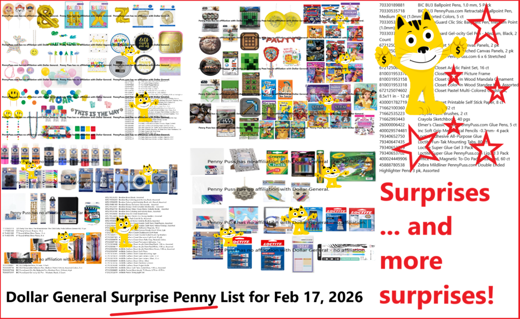 Surprise Penny List for Dollar General Feb 17